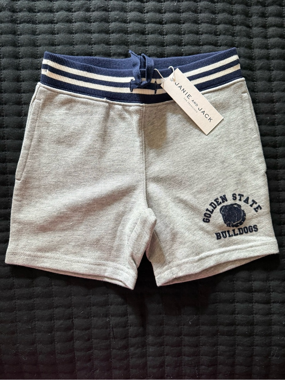 Janie and Jack Light Gray Shorts with Navy Striped Waistband